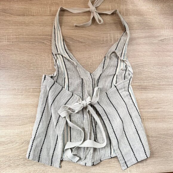 New Free People Take Me To Paris Low Back Striped Two Piece Pants Set Grey Small - Picture 11 of 15